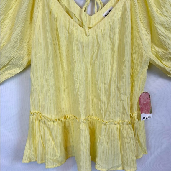 NWT Arula Women’s Lemon Yellow Lantern Sleeve Summer Top / size XL - Picture 4 of 10
